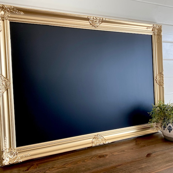 Metallic Gold LARGE CHALKBOARD Magnetic Chalkboard Home Office Organizer Gold Home Decor Wall Decor Framed Chalkboard Ornate