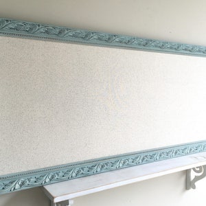 Narrow MEMO BOARD Fabric Cork Board Tack Board Kitchen Pinboard Pin Board Soft Blue Framed Bulletin Board Robins Egg Blue Wall Organizer