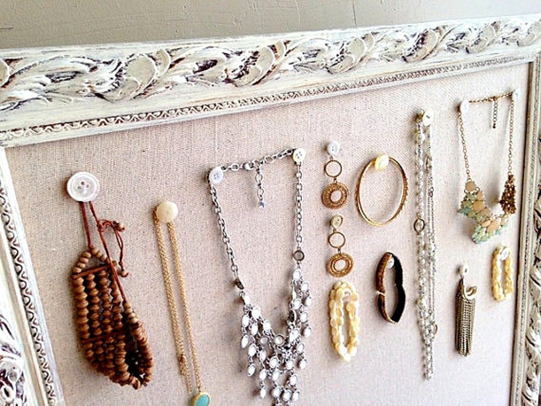 JEWELRY Wall ORGANIZER Linen Pinboard LARGE Fabric Cork Board Necklace