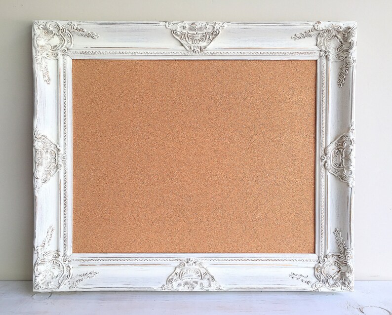 Farmhouse Decor Cork Board Fixer Upper Style Home White Framed Corkboard Whitewashed Wood Wall Pin Kitchen Wedding Office