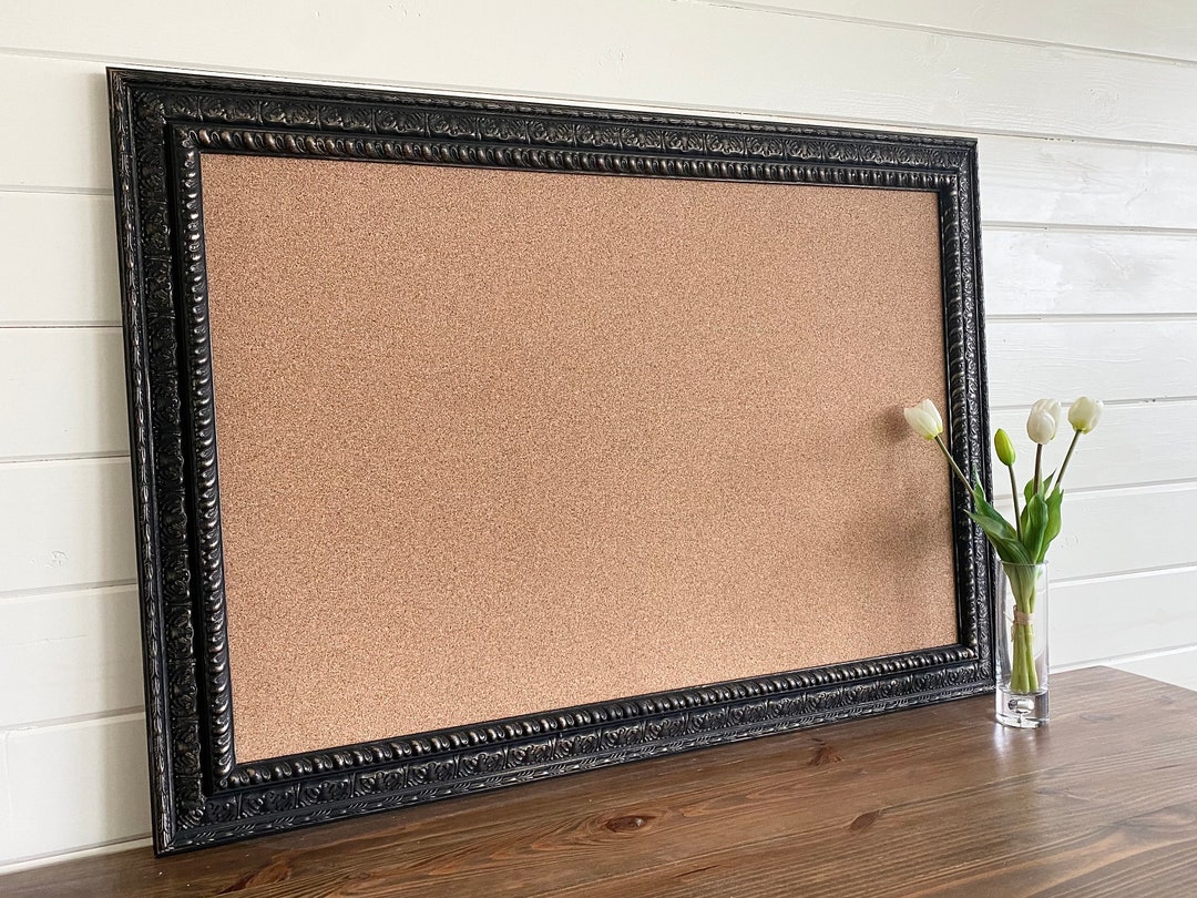 Black Framed CORK BOARD Wall Organizer Large Bulletin Board Midnight