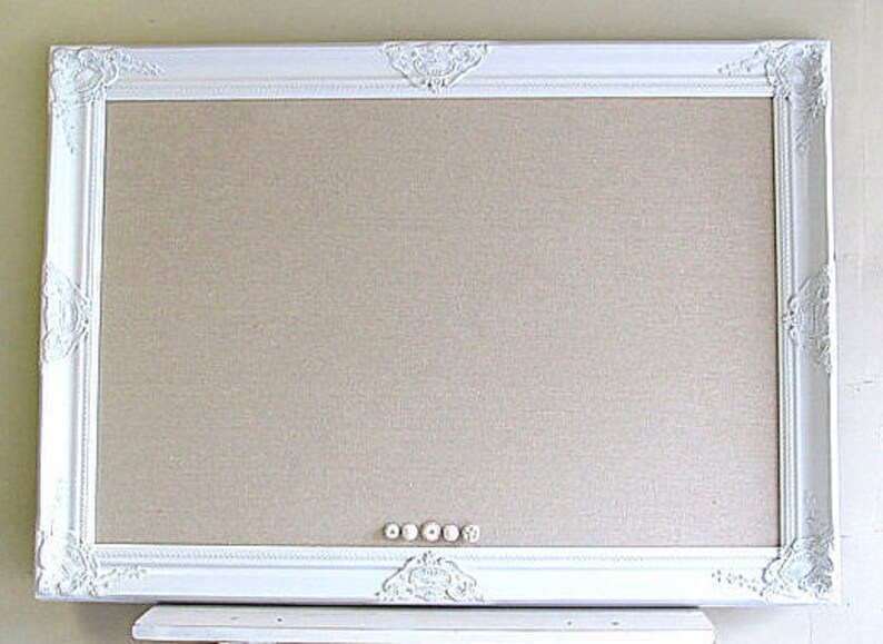 Linen BULLETIN BOARD White Framed Cork Board Corkboard Home Etsy