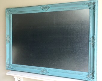 Turquoise SILVER MAGNET BOARD Industrial Wall Decor Teal Blue Modern Kitchen Large Dry Erase Board Metal Steel Wood Framed Laundry Room