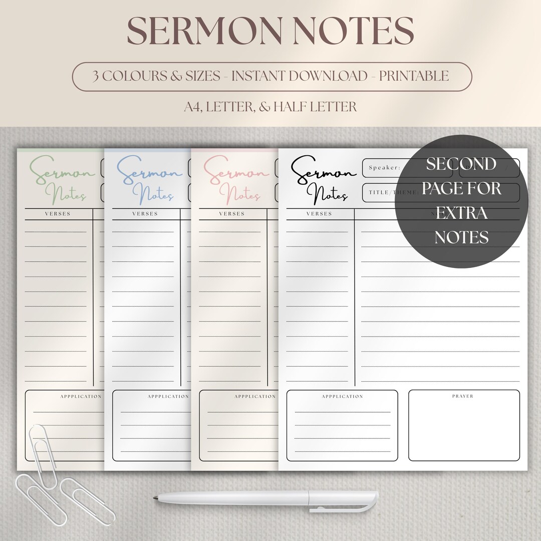 Digital Sermon Notes Template, Printable Church Note PDF, Goodnotes ...
