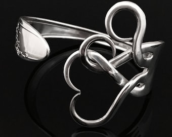 Silver Fork Bracelet in Original Intertwining Hearts Design, Valentine's Day Jewelry