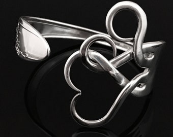 Silver Fork Bracelet in Original Intertwining Hearts Design, Valentine&#39;s Day Jewelry