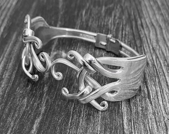 Premium Double Fork Bracelet 'Vigor', Wrapped Octopus Silver Jewelry, Recycled Eco Friendly Gift