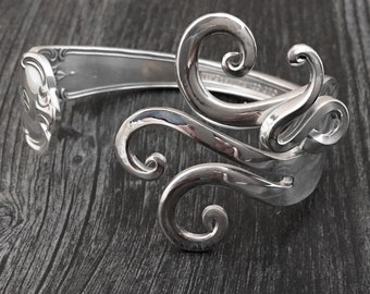 Vintage Style Jewelry, Recycled Bracelets, Silver Fork Bangle, Antique Jewellery, Fork Bracelet in Fancy 7 Design, Recycled Jewelry