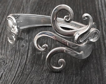 Fork Bracelet, Fancy Design 7, Antique Silverware Jewelry, Recycled Vintage Flatware