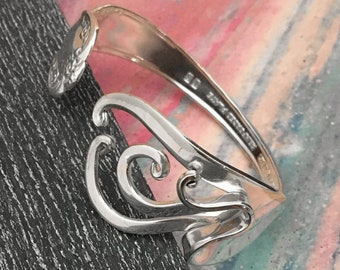 Fork Bracelet in Abstract Design #5, Recycled Silverware Jewelry, Narrow Design, Vegan Liberation Pledge Fork Bracelet