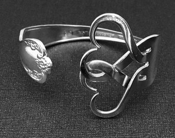 Fork Bracelet, Eco Friendly Recycled Silverware Jewelry in Intertwining Hearts Design Number Two