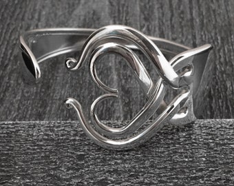 Repurposed Jewelry, Vintage Silverware Fork Bracelet, Heart Design 3, Upcycled Antique Flatware Jewelry