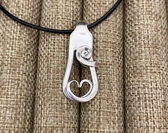 Dainty Sterling Heart Silver Fork Necklace 'Amour' with Spiral