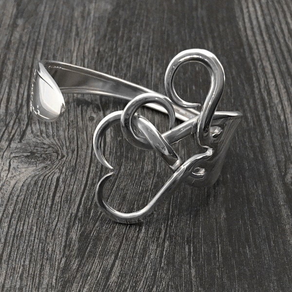 Silverware Jewelry, Fork Bracelet in Original Intertwining Hearts Design