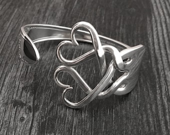 Mother's Day Gift for Foodies and Chefs, Silver Heart Fork Bracelets, Weaving Hearts Design