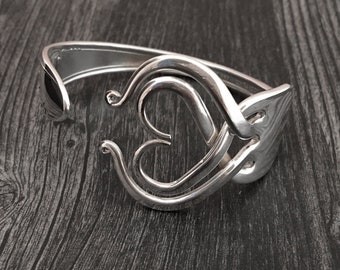 Silver Fork Cuff Bracelet, Vegan Liberation Pledge, Eco Friendly, Original Heart Design Number Three