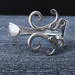 Fork Bracelet in Fancy Design 8, Vintage Silver Jewelry, Recycled Bracelet, Silverware Jewellery, Octopus Styled Bracelets