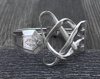 Celtic Knot Hinged Fork Bracelet, Sustainable Recycled Antique Silver Jewelry, Handcrafted Flatware Bracelets