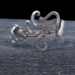 Spring Hinged Fork Bracelet in Abstract Design 1, Fork Jewelry, Spoon Bracelet, Flatware Jewelry, Modern Jewelry