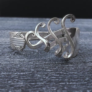 Statement Piece Jewelry, Spring Hinged Fork Bracelet in Fancy Design 4, Recycled Flatware Bracelet, Silverware Spoon Creations image 1