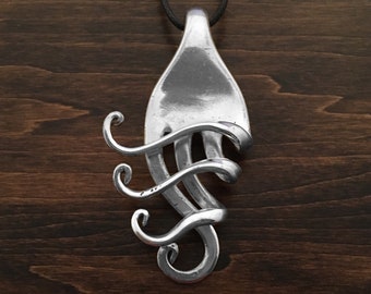 Recycled Silverware Jewelry, Fork Pendant in Fancy Design #4