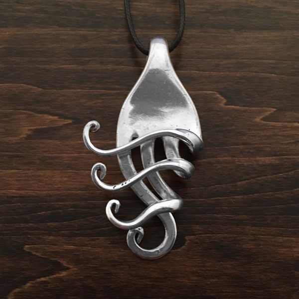 Recycled Silverware Jewelry, Fork Pendant in Fancy Design #4