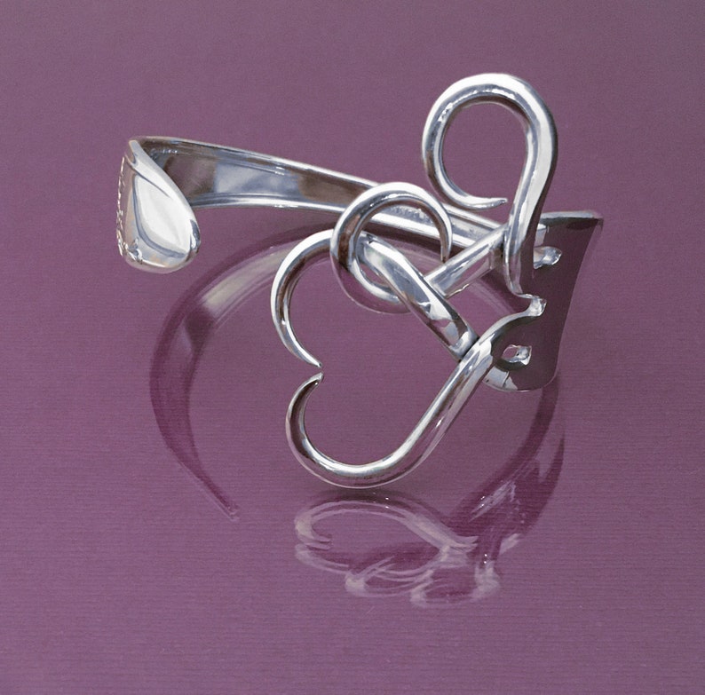Silverware Jewelry, Fork Bracelet in Original Intertwining Hearts Design image 4