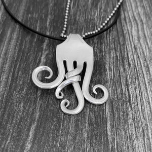 Eco Friendly Silver Fork Pendant, Recycled Spoon Jewelry, Lyric Design