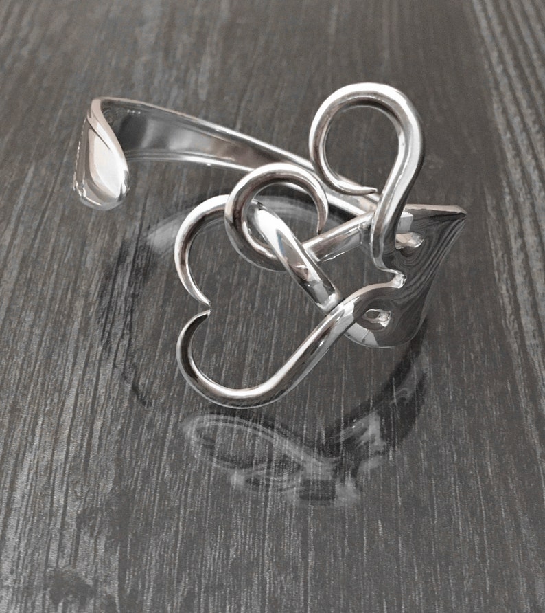 Silverware Jewelry, Fork Bracelet in Original Intertwining Hearts Design image 2
