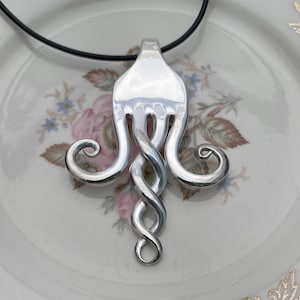 Upcycled Silverware Pendant, Elegant Sustainable Fork Necklace, Helix Design