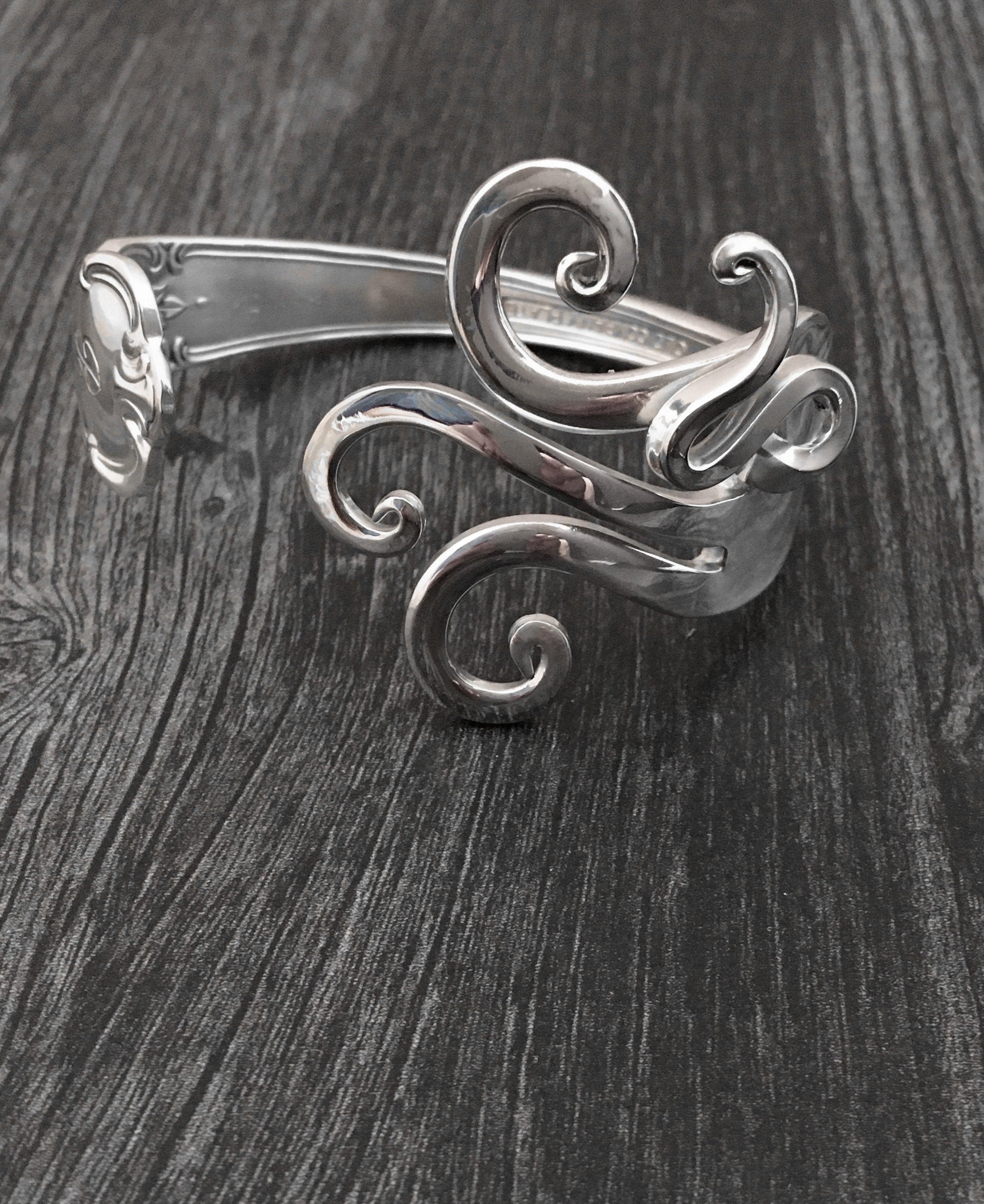 Upcycled Jewelry, Vintage Silver Fork Bracelet, Original Fancy Design…