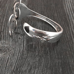 Double Heart Fork Bracelet, Silver Heart Jewelry, Recycled Fork Jewelry, Flatware Silverware Cuff Bracelet image 4