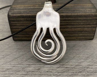 Upcycled Flatware Pendant, Fork Necklace in Spiral #2 Design