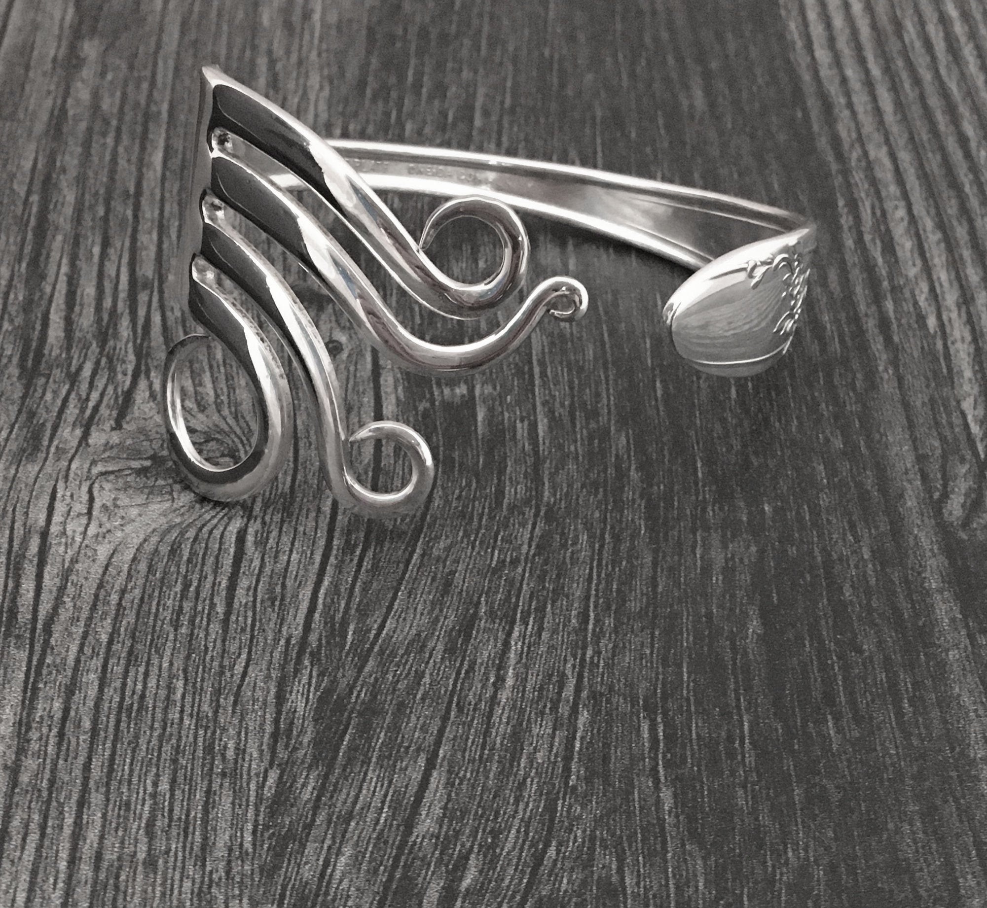 Recycled Fork Bangle, Silverware Bracelet, Circles Design 5, Vintage Silver Jewelry, Handmade Silver Bracelet