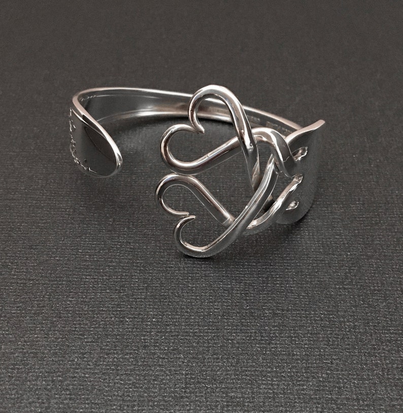 Antique Silverware Jewelry Fork Bracelet in Weaving Hearts Design image 3