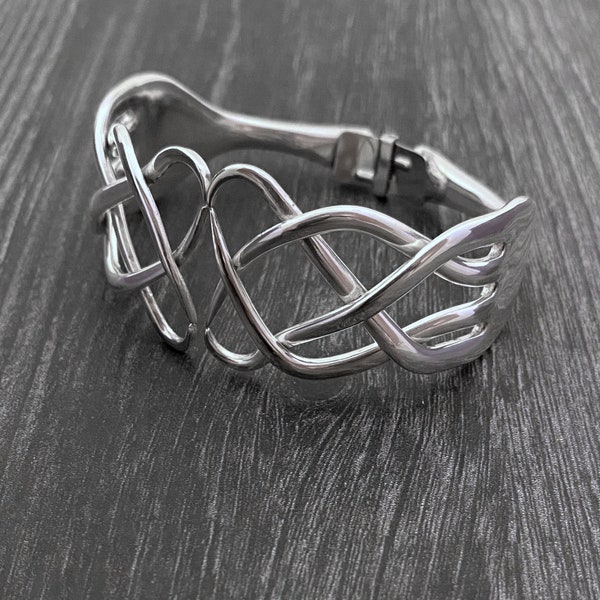 Double Celtic Knot Fork Bracelet, Vintage Recycled Flatware Jewelry, Silver Cuff, Eco Fashion Gift Ideas