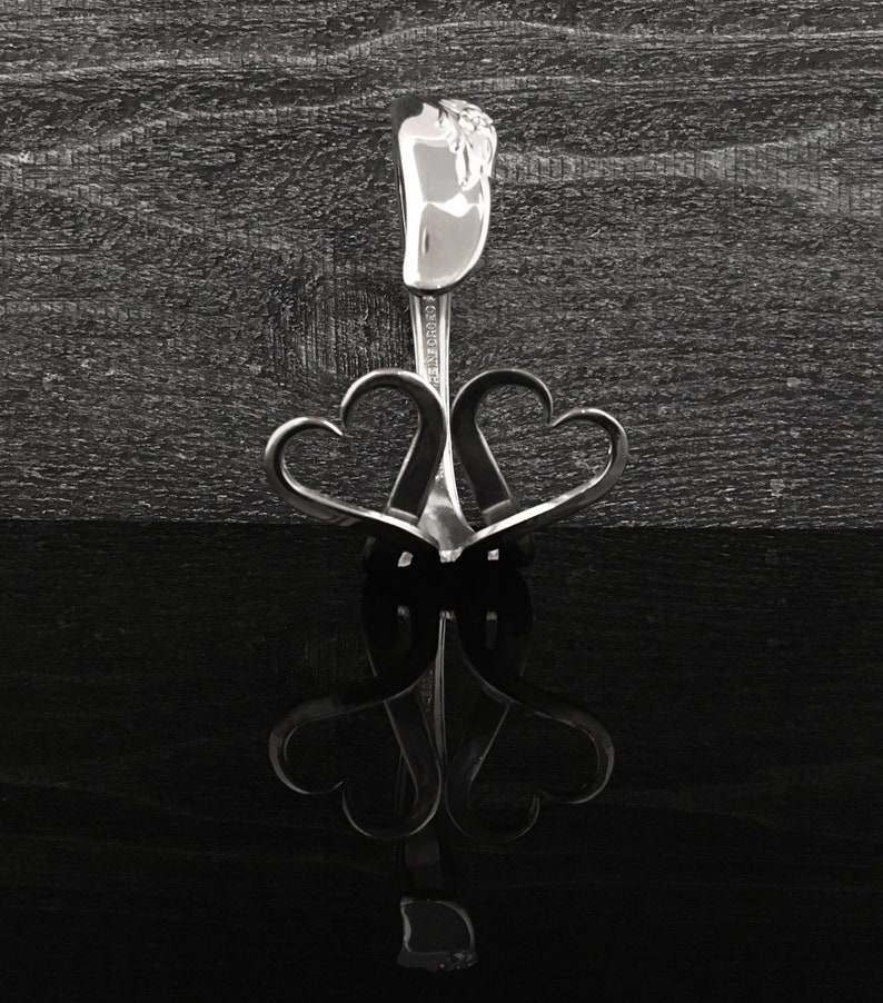 Double Heart Fork Bracelet, Silver Heart Jewelry, Recycled Fork Jewelry, Flatware Silverware Cuff Bracelet image 3