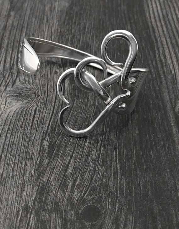 Vintage Silverware Fork Bracelet in Original Intertwining Hearts