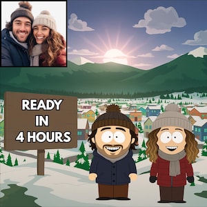 Custom South Style Portrait, Cartoon Drawing from Photo, Personalized Digital Art for Couples or Pets, Funny Park-Inspired Gift Download