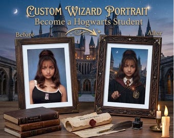 カスタム魔法使いポートレート、ハリー・ポッター、魔法をモチーフにしたデジタルアート、ファンタジーキャラクター編集、パーソナライズギフト