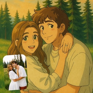 Custom Ghibli Style Portrait, Anime Illustration from Your Photo, High-Res Cartoon Drawing, Printable Personalized Digital Wall Art Download