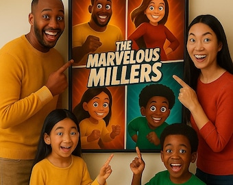 カスタムスーパーヒーローファミリーポートレート、パーソナライズされたコミックブックアート（デジタルダウンロード）