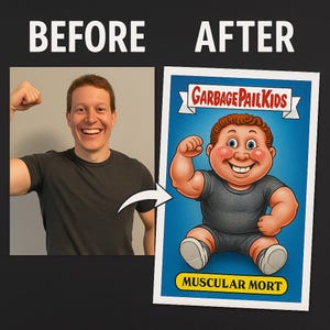 Custom Garbage Pail Kid Portrait, Funny Digital Card from Photo, Personalized GPK Art, Retro Cartoon Illustration, Unique Gag Gift Idea