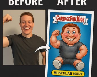 カスタムゴミ箱の子供の肖像画、面白いレトロなGPKアート（デジタル）