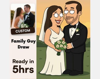 ファミリーガイのカスタムポートレート、パーソナライズされた漫画ファミリーアート、デジタルファミリーガイスタイルポスター、ユニークなカップルギフト、漫画アバターアートワーク