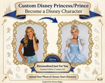 カスタムディズニープリンセスポートレート、写真からのプリンセスイラスト、おとぎ話のアートワーク、