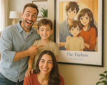 カスタムアニメ家族の肖像画、パーソナライズされたデジタルアート（デジタルダウンロード）