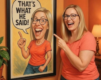 引用文付きカスタム似顔絵ポートレート – 面白い漫画デジタルアート（デジタルダウンロード）