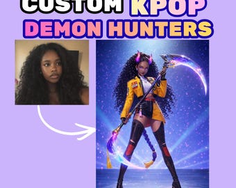 カスタムKポップデーモンハンターポートレート、アニメファンタジーアート、パーソナライズされたデジタルダウンロード