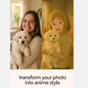 Custom Ghibli Pet Portrait, Anime Style Pet Illustration from Photo, High-Res Cute Cartoon Drawing, Printable Digital Pet Art Download